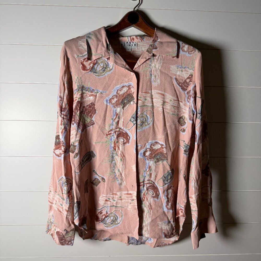 Lady Reiner Cowgirl Couture Long Sleeve Button Up Shirt Peach Size Large